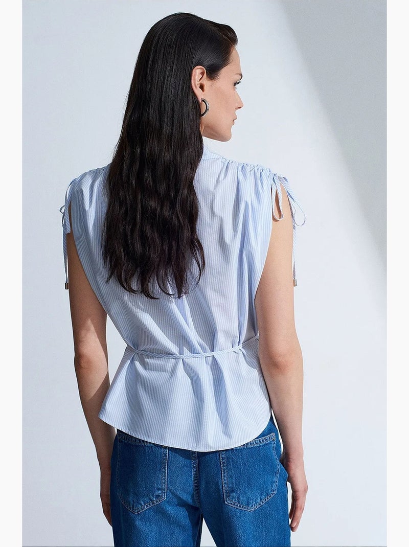 Camisa sin mangas de popelina de algodón a rayas dilvin Azul cielo - Kiabi