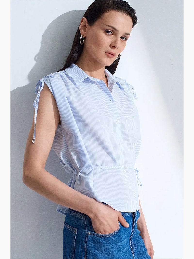 Camisa sin mangas de popelina de algodón a rayas dilvin Azul cielo - Kiabi