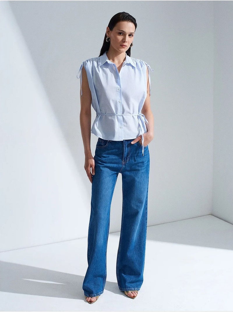 Camisa sin mangas de popelina de algodón a rayas dilvin Azul cielo - Kiabi