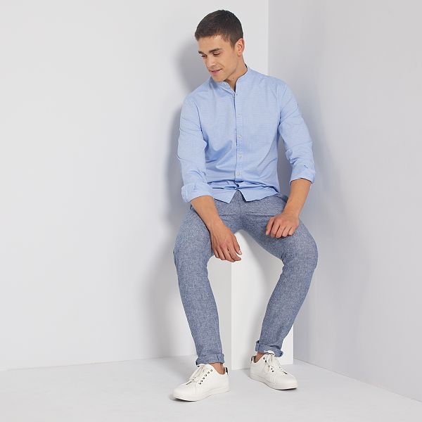 Camisa slim con cuello mao Hombre blanco Kiabi 11,00€ Camisa slim con cuello mao Hombre blanco Kiabi 11,00€