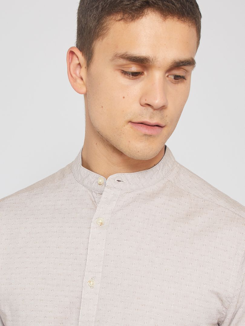 Marvelis Body Fit Camisa Manga Larga Cuello Tiburón Jersey Blanco Talla