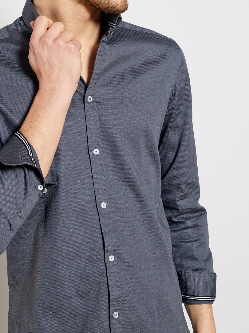 Camisa slim de piqué de algodón GRIS - Kiabi