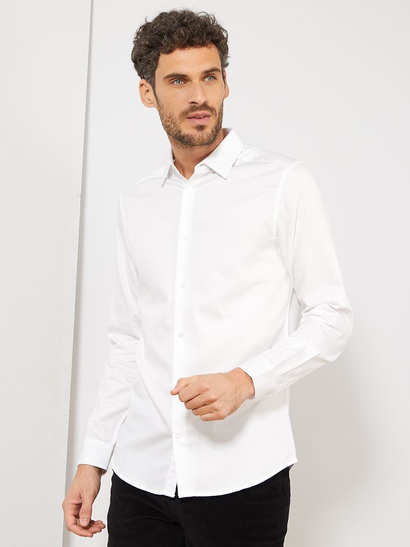 Camisa slim de raso de algodón Blanco - Kiabi