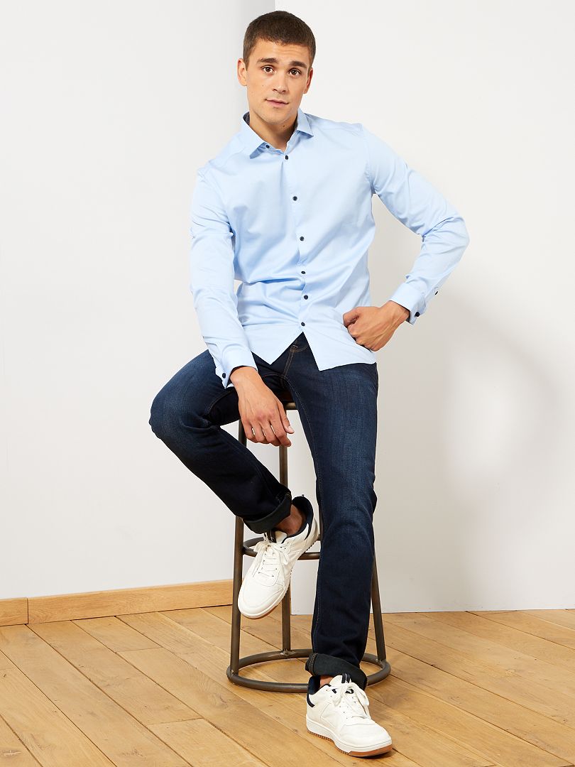 Camisa slim elástica AZUL - Kiabi