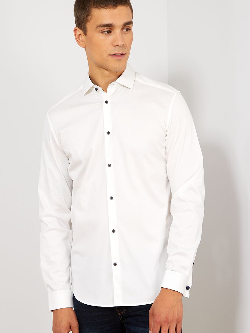 Camisa slim elástica Blanco - Kiabi