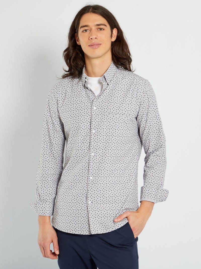 Camisa slim fit con motivos GRIS - Kiabi