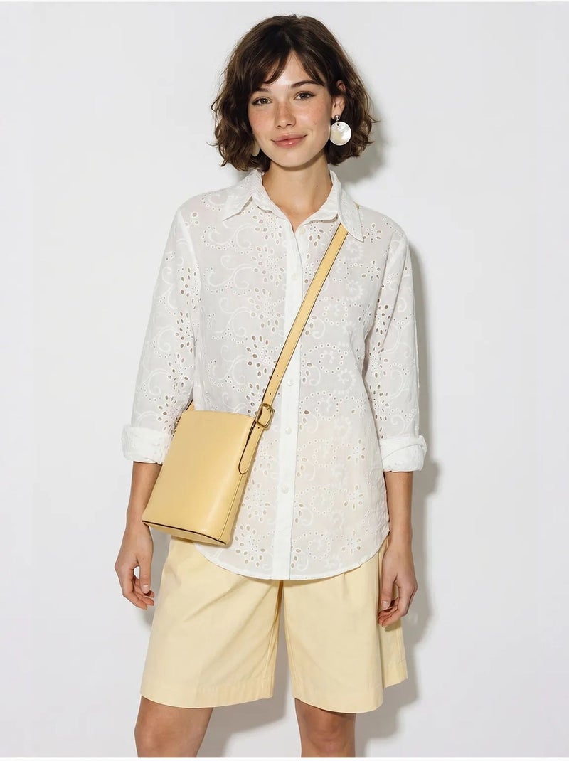Camisa tejida bordada de corte relajado lucci Blanco - Kiabi