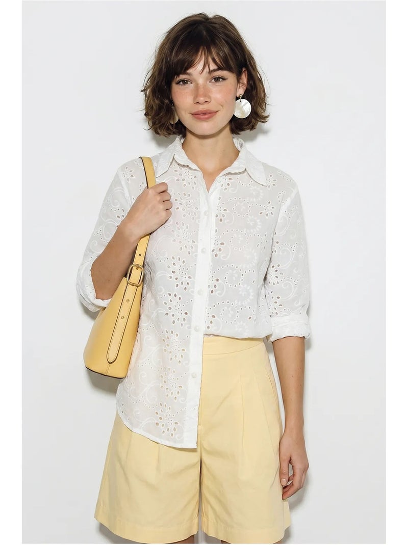 Camisa tejida bordada de corte relajado lucci Blanco - Kiabi
