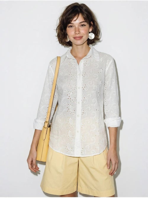 Camisa tejida bordada de corte relajado lucci - Kiabi Camisa tejida bordada de corte relajado lucci - Kiabi
