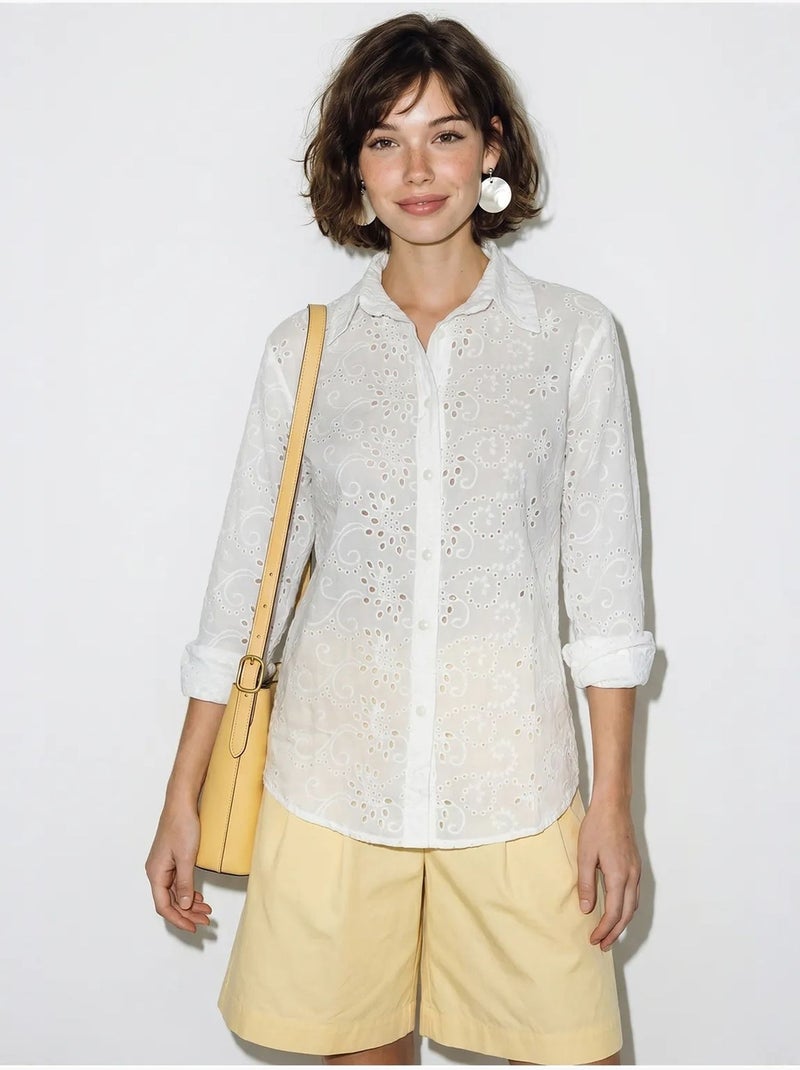 Camisa tejida bordada de corte relajado lucci Blanco - Kiabi
