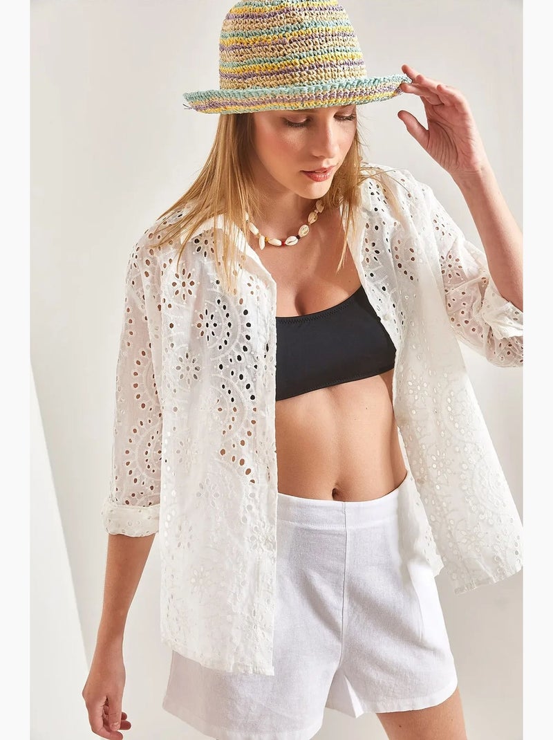 Camisa tejida de encaje bordado lucci Blanco - Kiabi