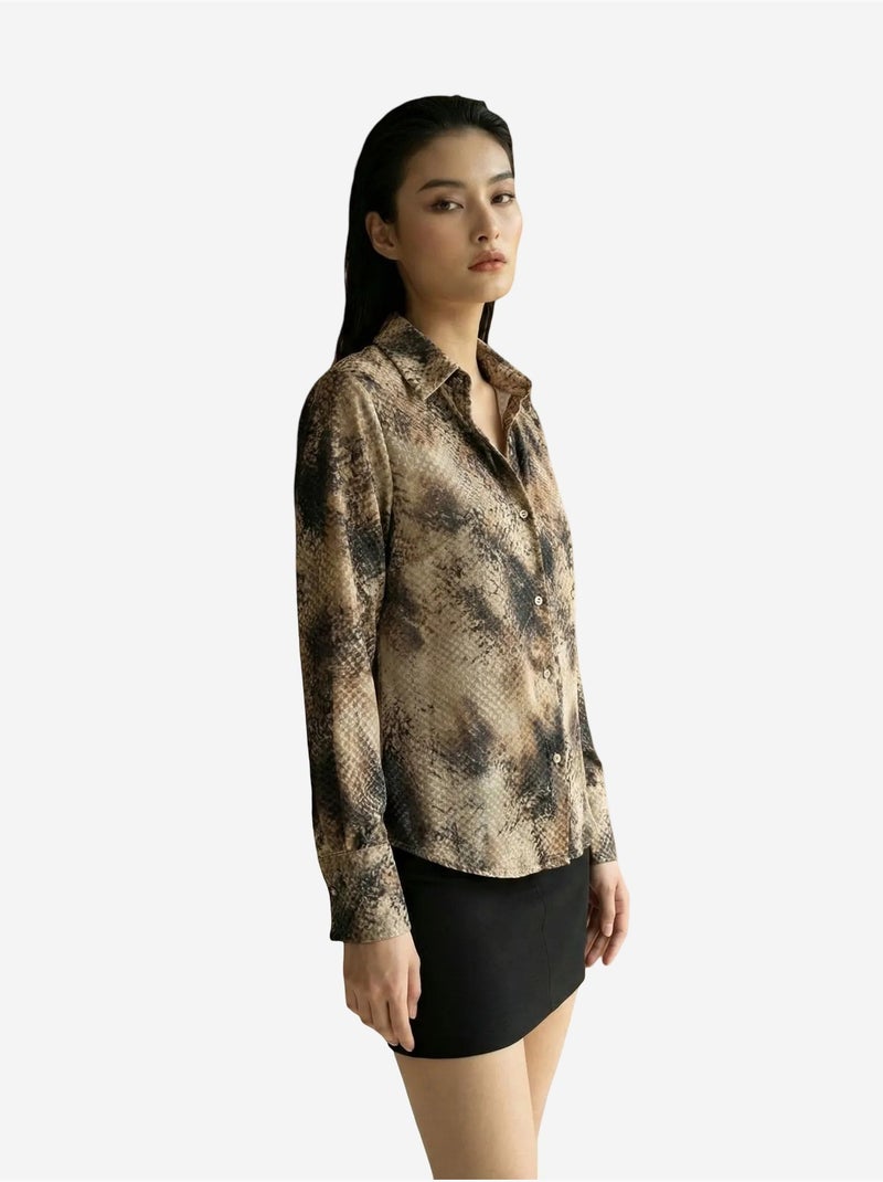 Camisa tejida de satén con estampado de serpiente my fashion Beige arcilla - Kiabi