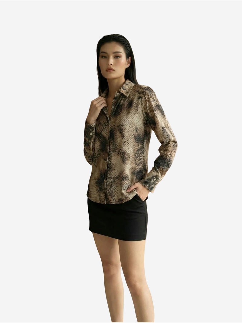 Camisa tejida de satén con estampado de serpiente my fashion Beige arcilla - Kiabi