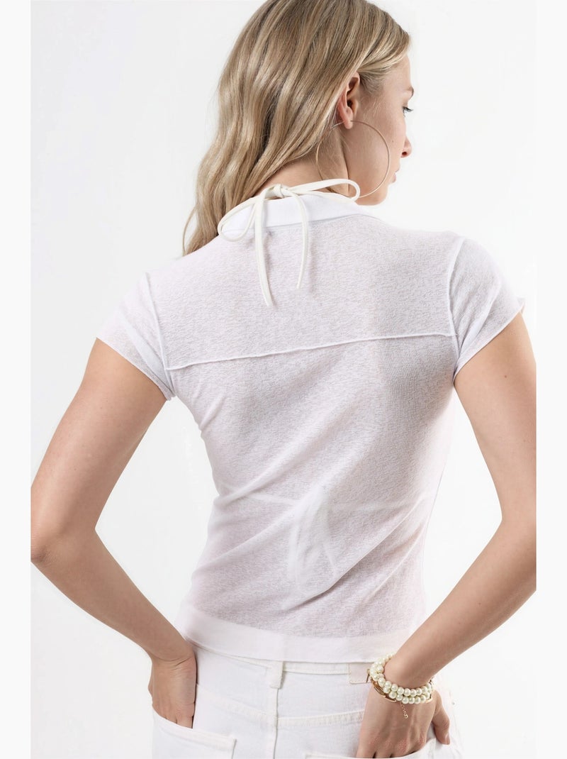 Camisa texturizada de manga corta con botones busem Blanco - Kiabi