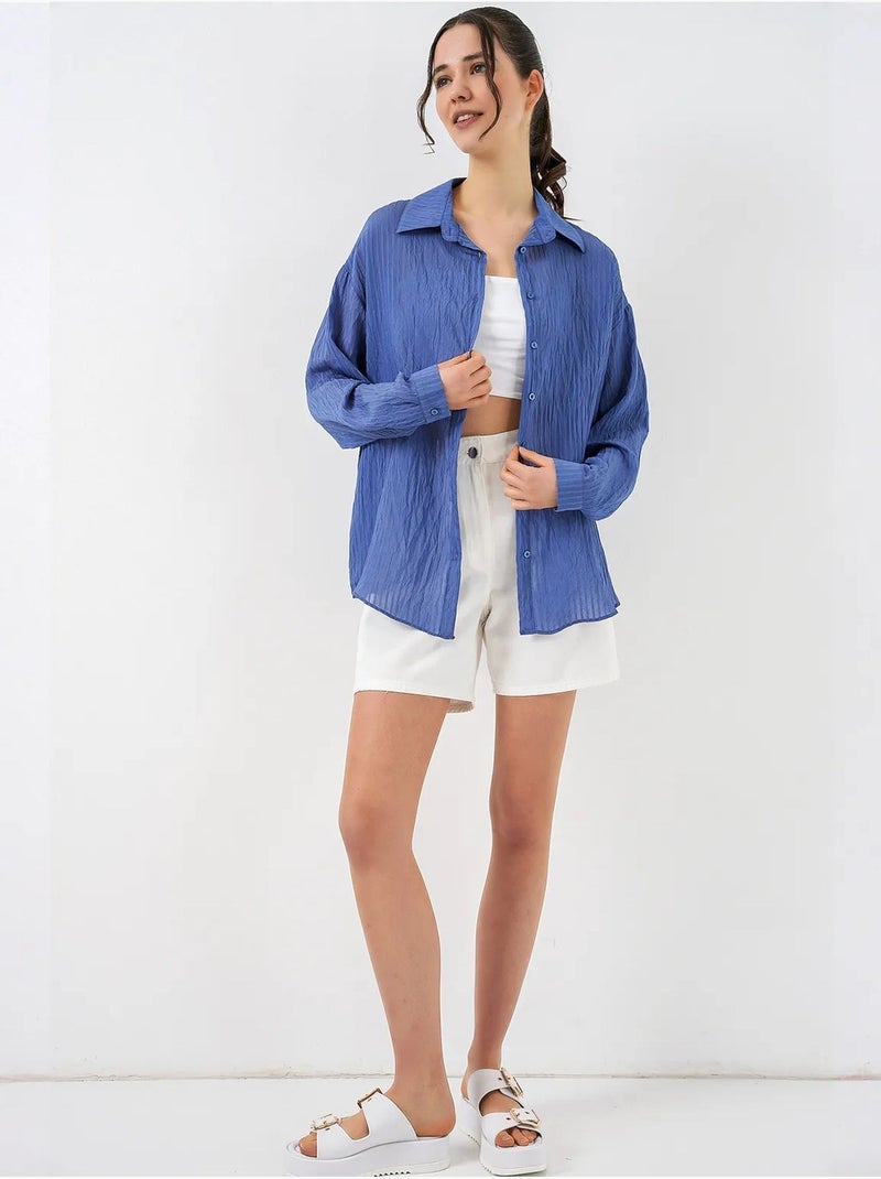 Camisa texturizada de manga larga con botones bdart Azul cobalto - Kiabi