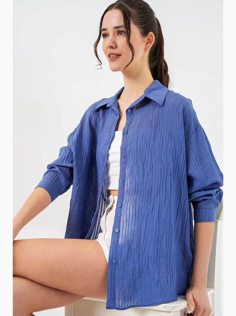 Camisa texturizada de manga larga con botones bdart Azul cobalto - Kiabi