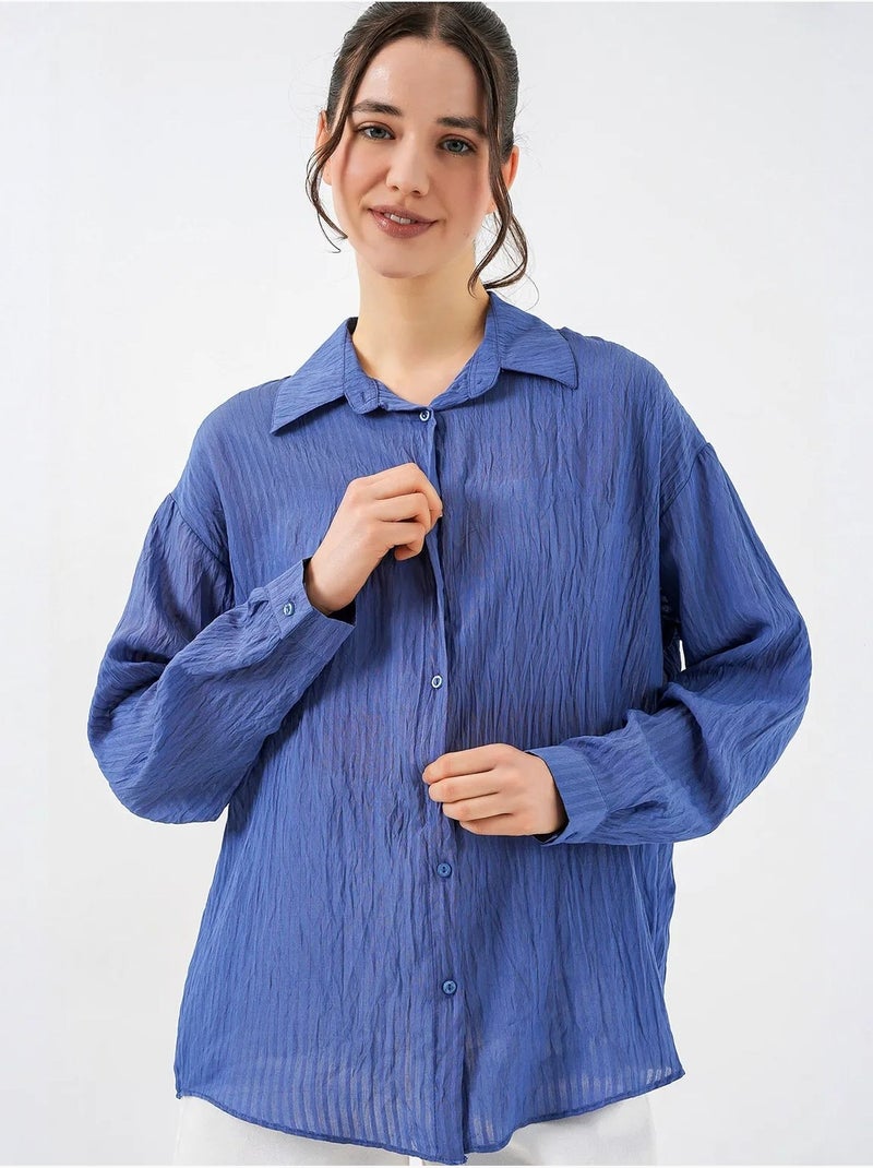 Camisa texturizada de manga larga con botones bdart Azul cobalto - Kiabi