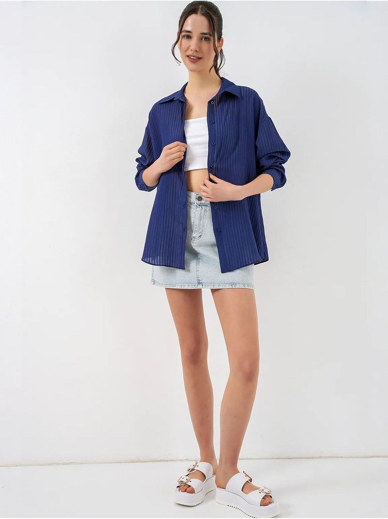 Camisa texturizada de manga larga con botones bdart Azul marino - Kiabi