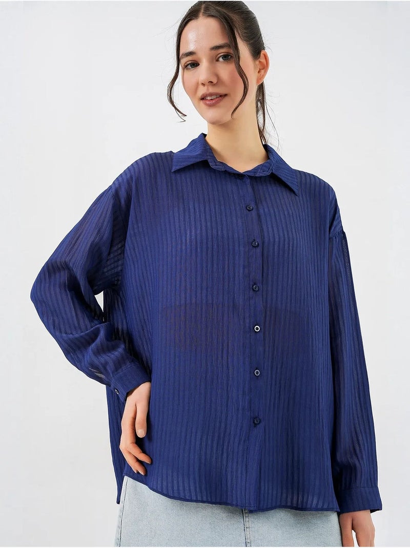 Camisa texturizada de manga larga con botones bdart Azul marino - Kiabi