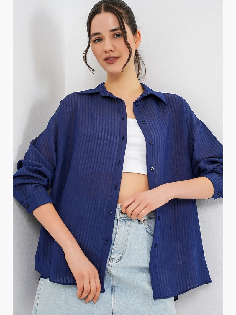 Camisa texturizada de manga larga con botones bdart Azul marino - Kiabi