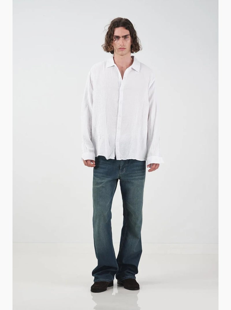 Camisa texturizada de manga larga de corte relajado giesto Blanco - Kiabi