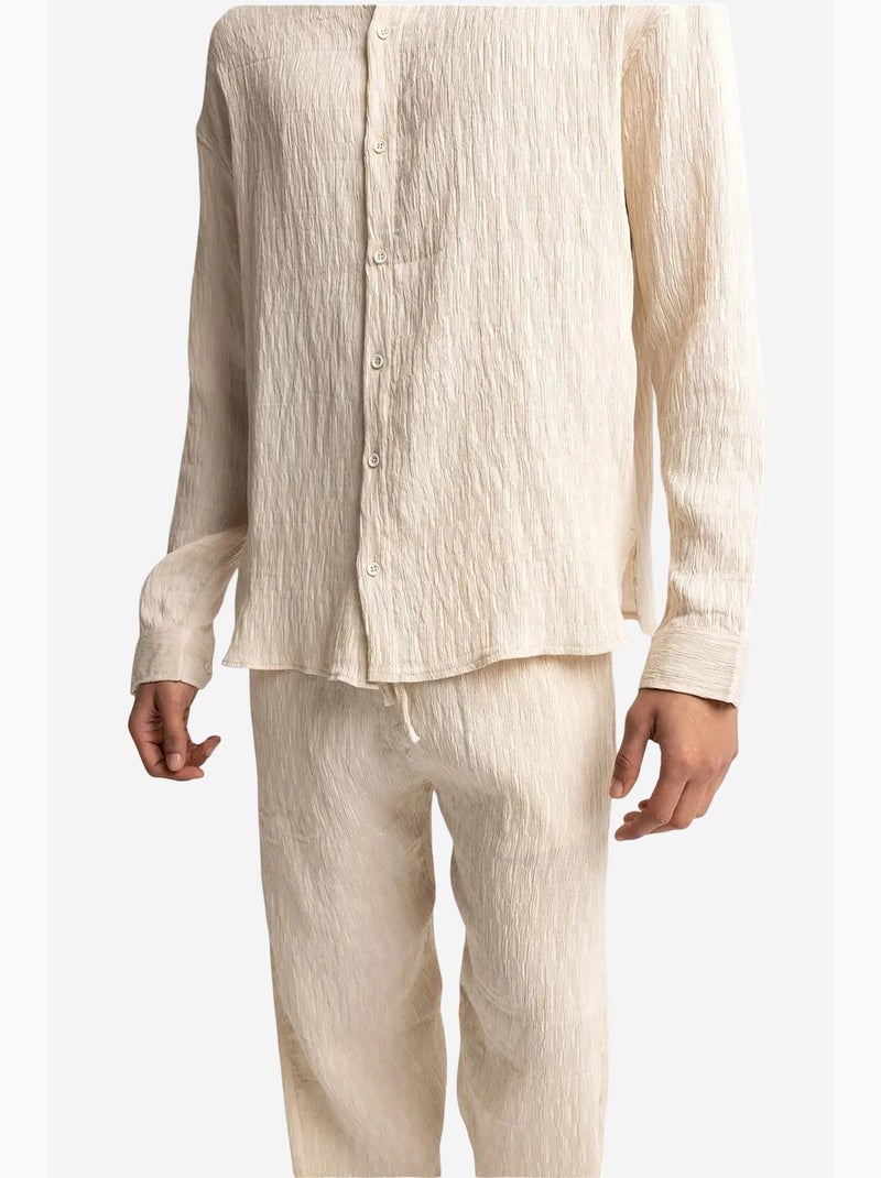 Camisa texturizada de manga larga y cuello redondo giesto Beige arcilla - Kiabi