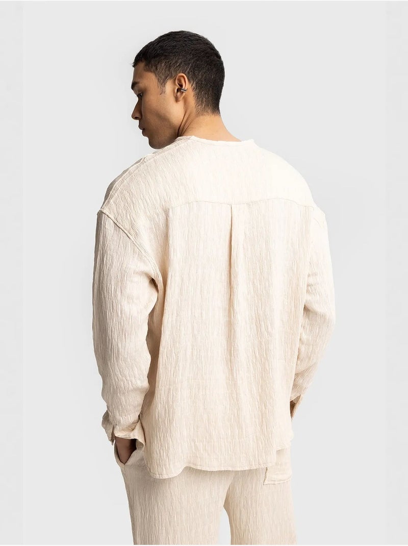 Camisa texturizada de manga larga y cuello redondo giesto Beige arcilla - Kiabi