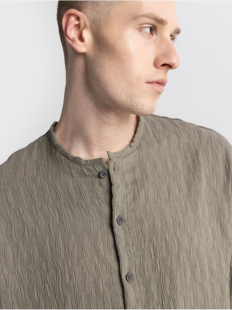 Camisa texturizada de manga larga y cuello redondo giesto Caqui - Kiabi