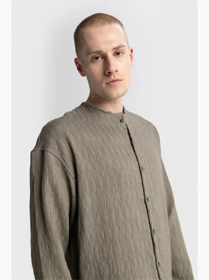 Camisa texturizada de manga larga y cuello redondo giesto Caqui - Kiabi
