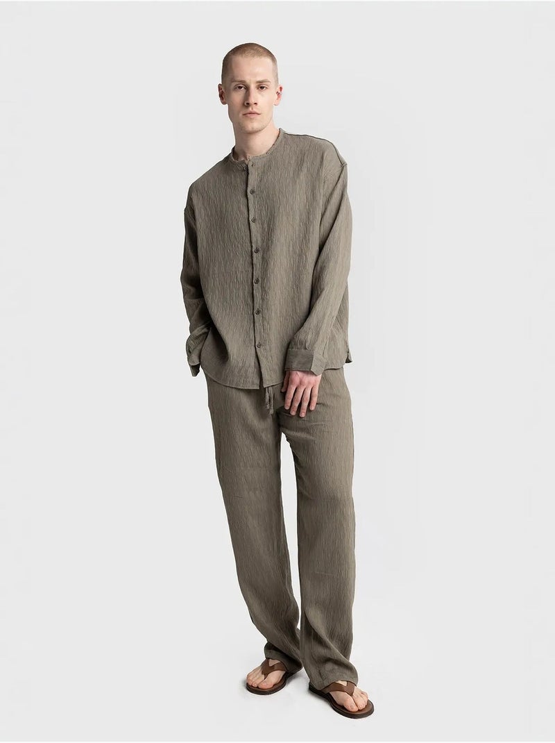 Camisa texturizada de manga larga y cuello redondo giesto Caqui - Kiabi
