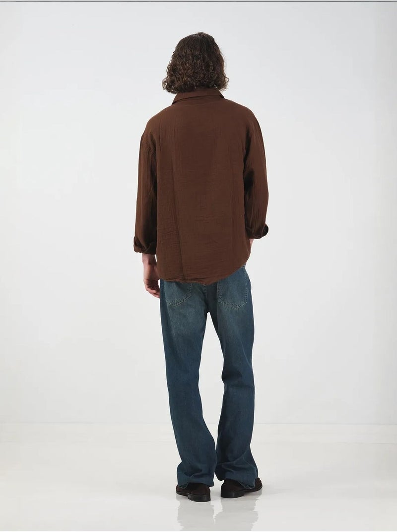 Camisa texturizada de tejido con manga larga y botones giesto Marrón - Kiabi