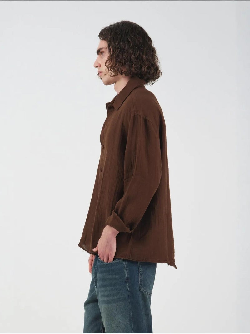 Camisa texturizada de tejido con manga larga y botones giesto Marrón - Kiabi