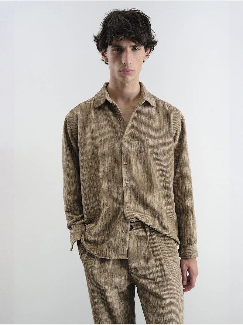 Camisa texturizada extragrande con botones giesto Marrón claro - Kiabi