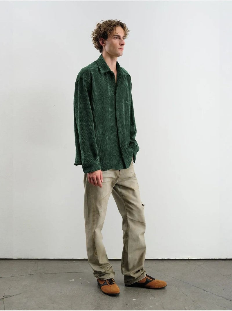 Camisa texturizada extragrande de manga larga con botones giesto Verde oscuro - Kiabi