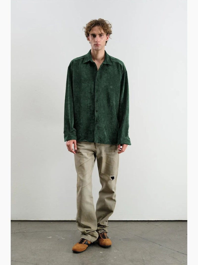 Camisa texturizada extragrande de manga larga con botones giesto Verde oscuro - Kiabi