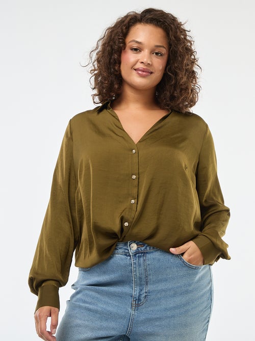 Camisa tipo sahariana satinada con botones dorados - Kiabi