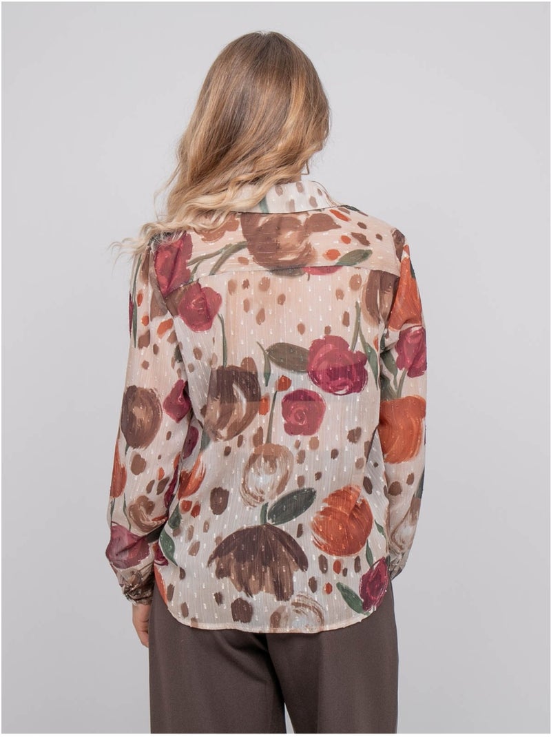 Camisa transparente con estampado floral oxelia Beige - Kiabi