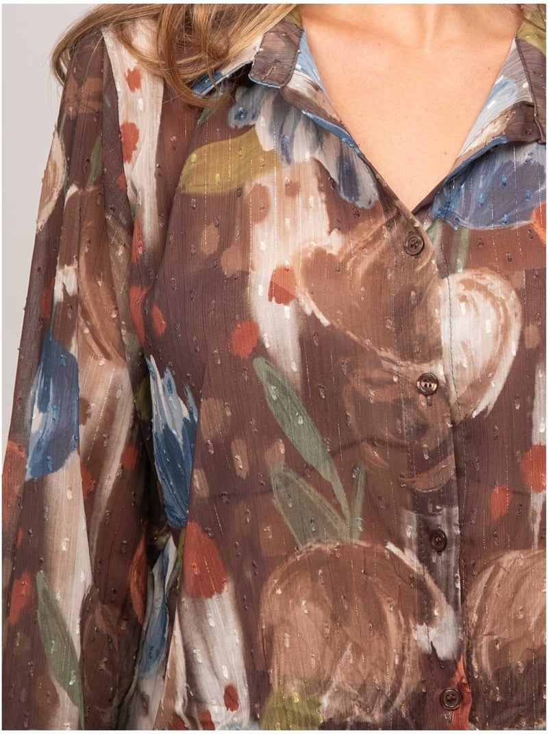 Camisa transparente con estampado floral oxelia Marrón - Kiabi