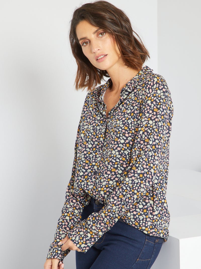 Camisa túnica vaporosa de flores AZUL - Kiabi