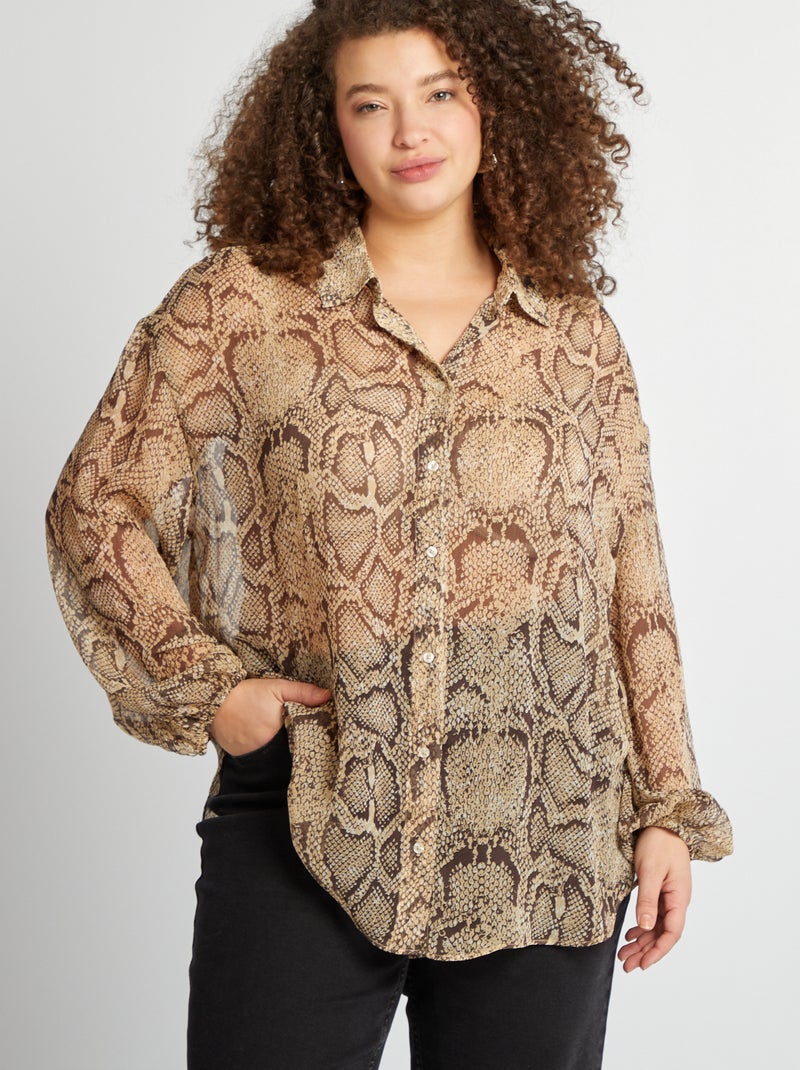 Camisa vaporosa estampada 'serpiente' BEIGE - Kiabi