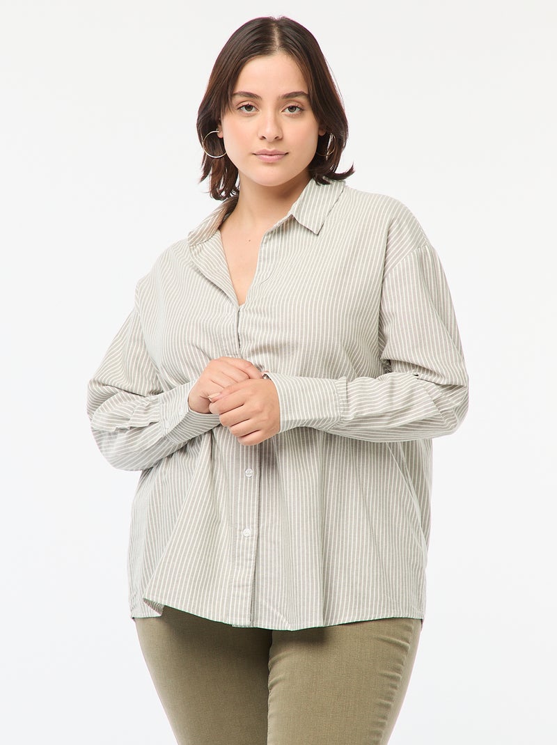Camisa vaporosa oxford Kaki - Kiabi