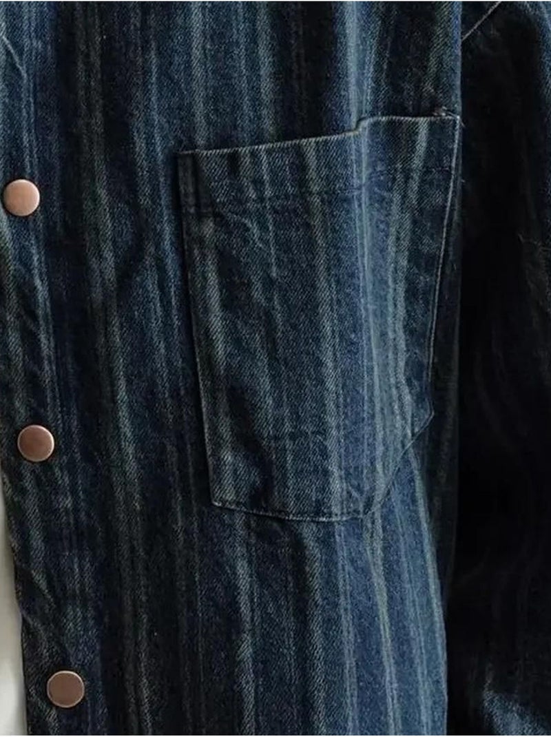 Camisa vaquera a rayas con botones y bolsillo para hombre de giesto Azul marino - Kiabi