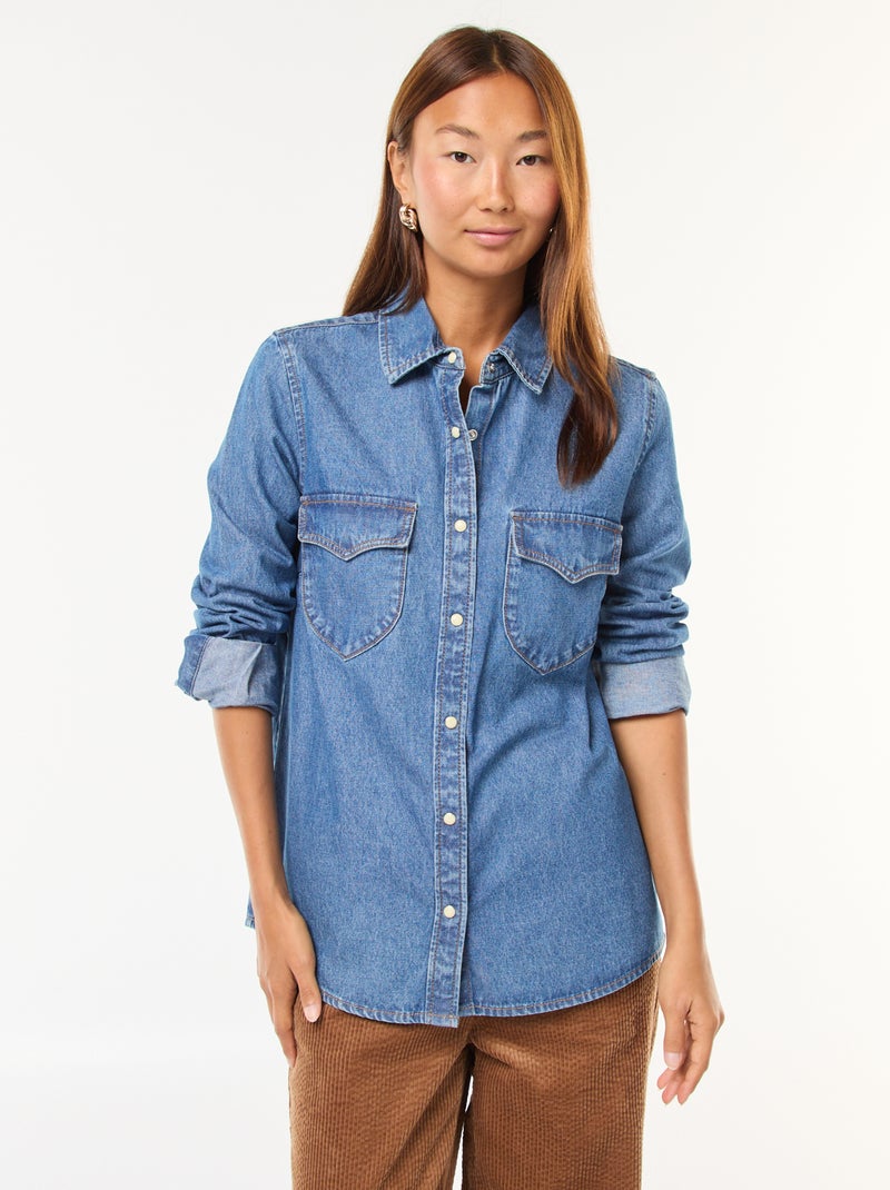 Camisa vaquera con bolsillos de solapa Azul - Kiabi