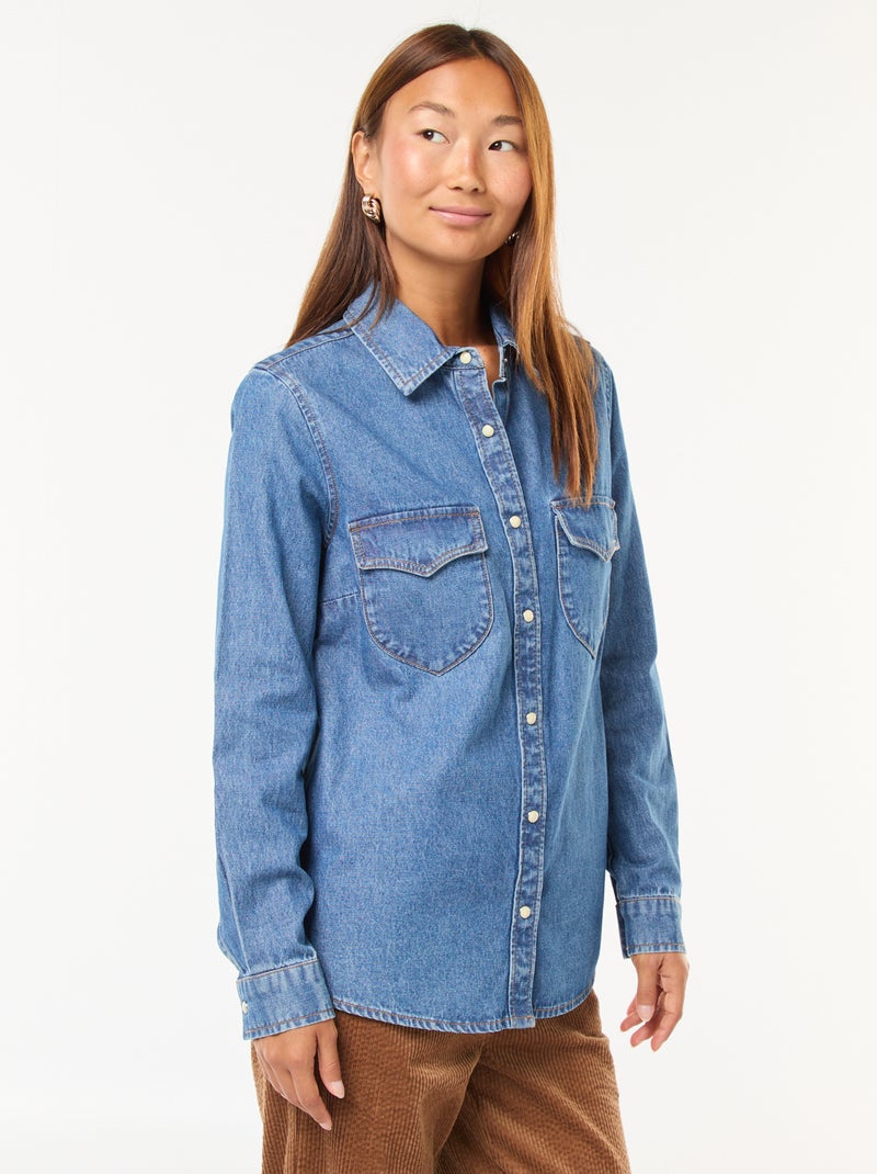 Camisa vaquera con bolsillos de solapa Azul - Kiabi