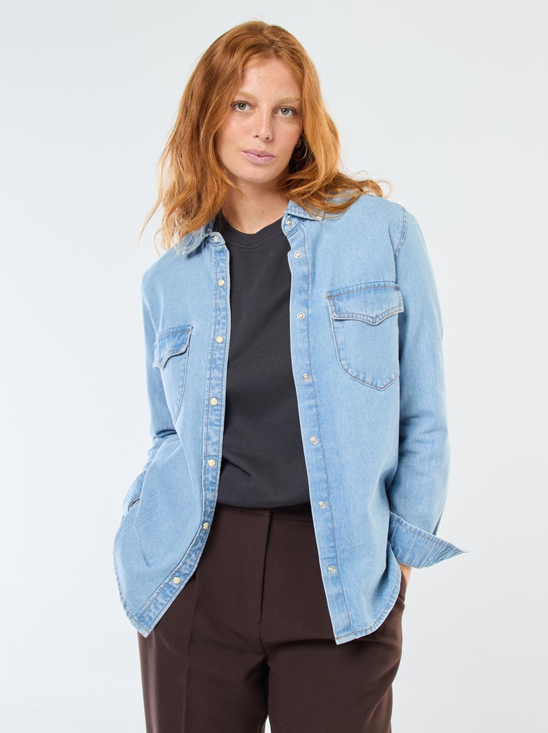 Camisa vaquera con bolsillos de solapa Azul - Kiabi