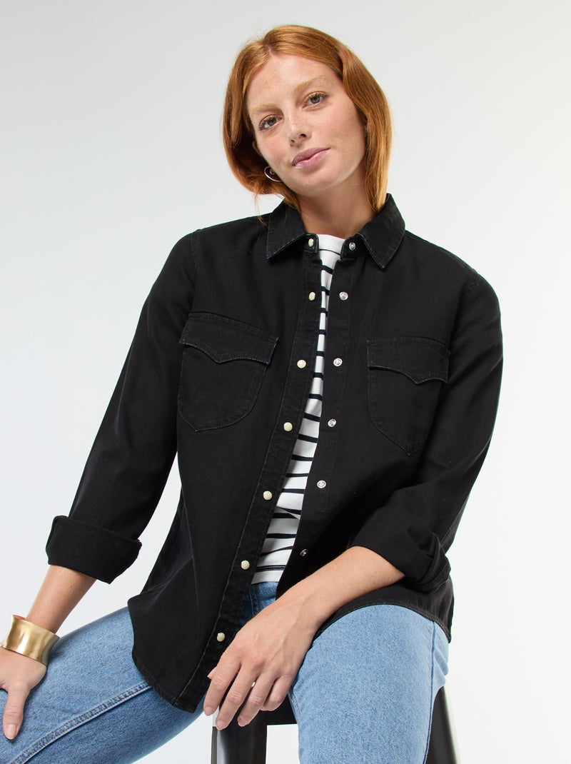 Camisa vaquera con bolsillos de solapa Negro - Kiabi