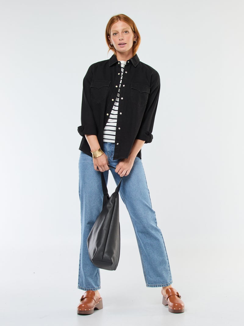Camisa vaquera con bolsillos de solapa Negro - Kiabi