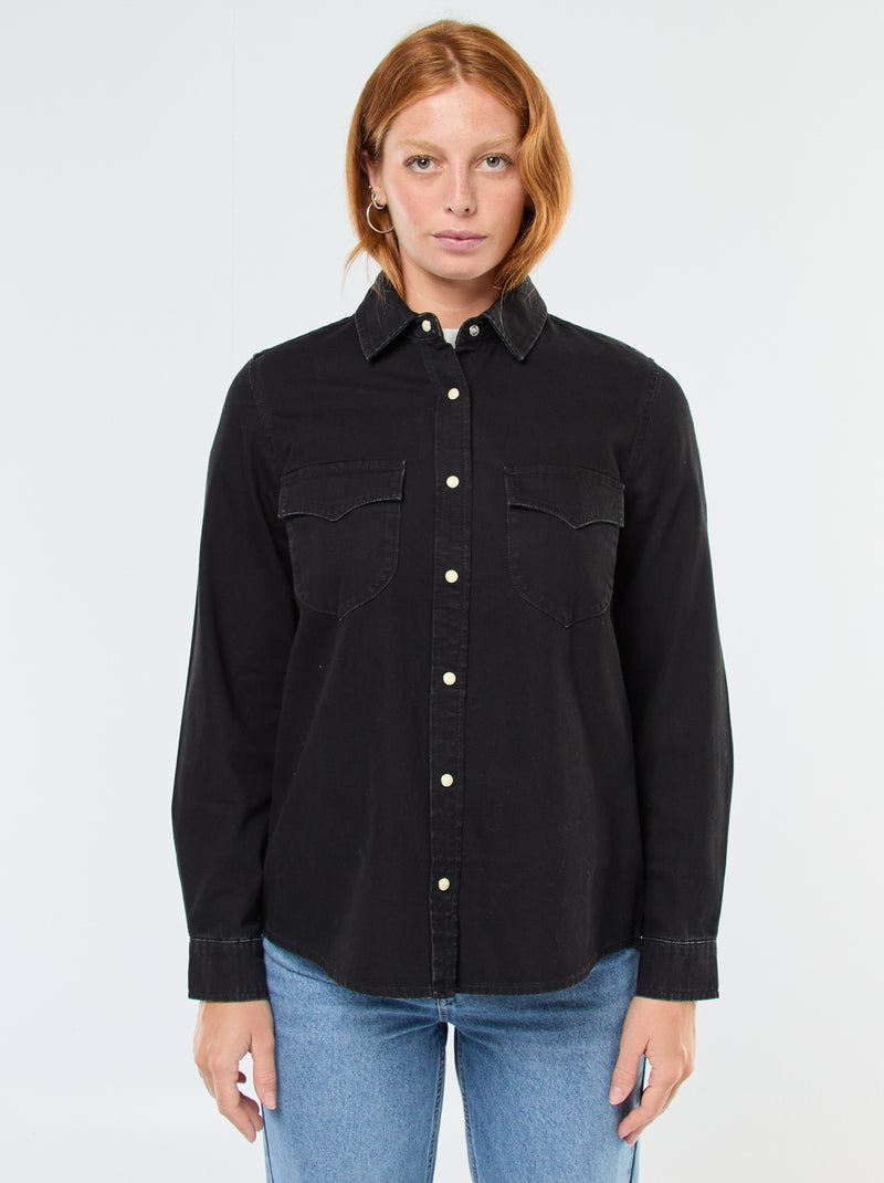Camisa vaquera con bolsillos de solapa Negro - Kiabi