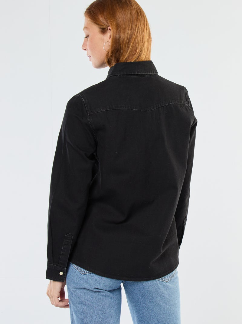 Camisa vaquera con bolsillos de solapa Negro - Kiabi