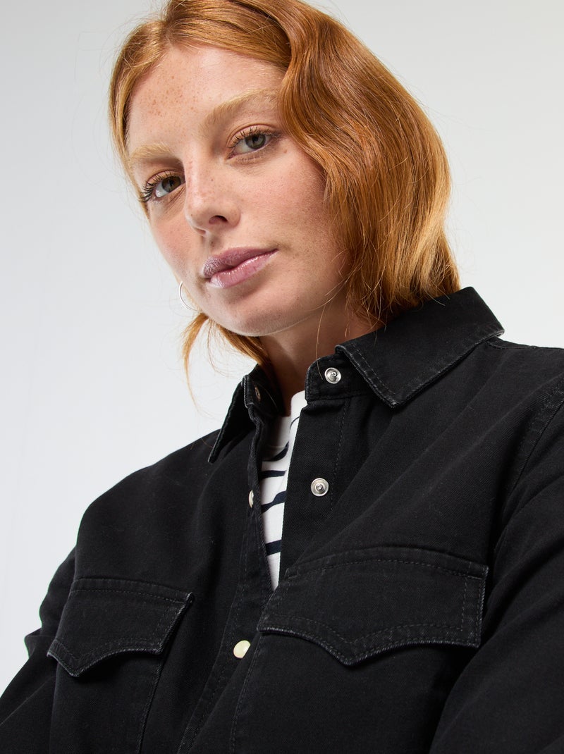 Camisa vaquera con bolsillos de solapa Negro - Kiabi